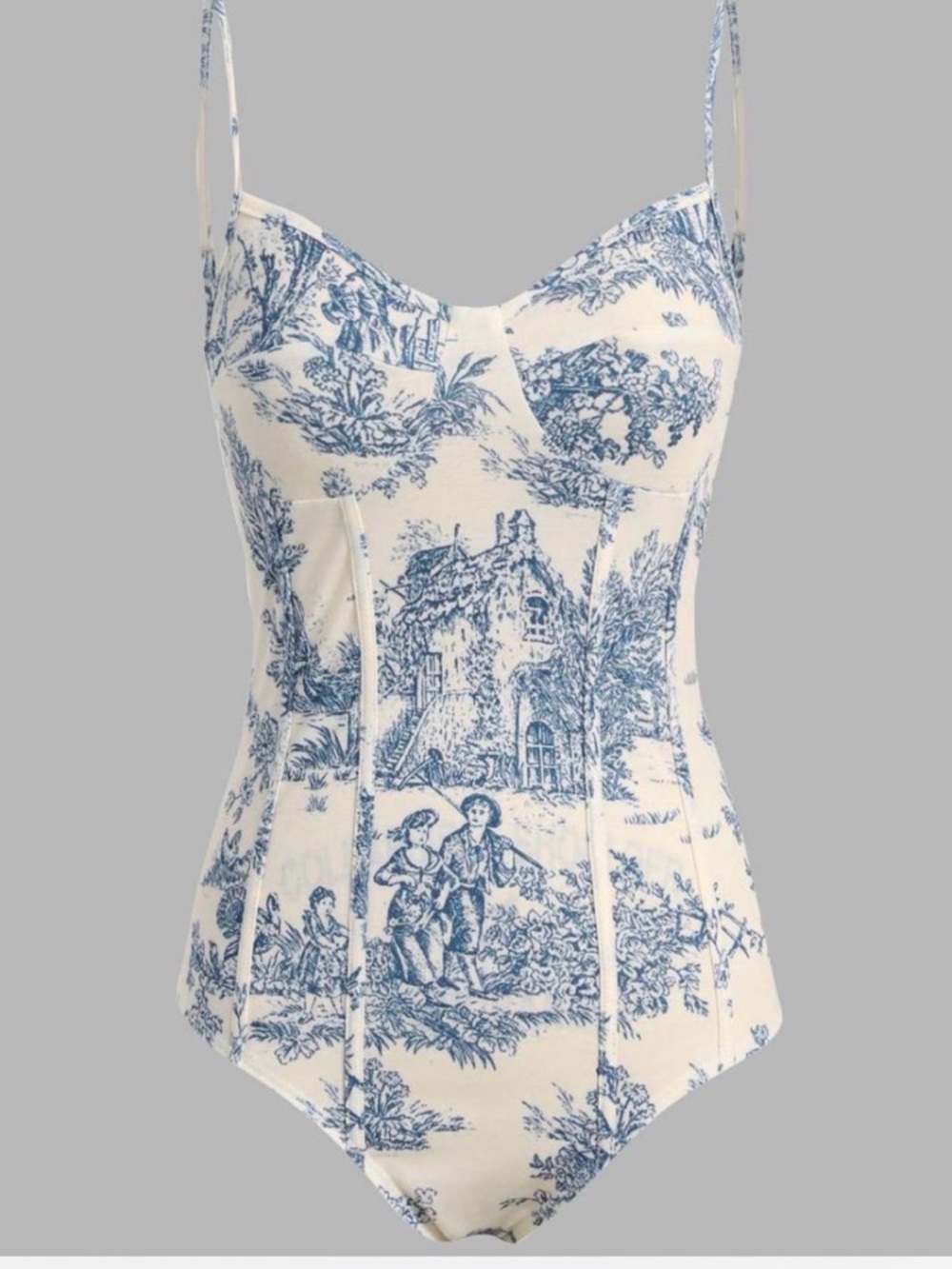 Cider Blue Toile Print Cream Bodysuit